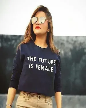 Blue Cotton Printed TShirt For Women