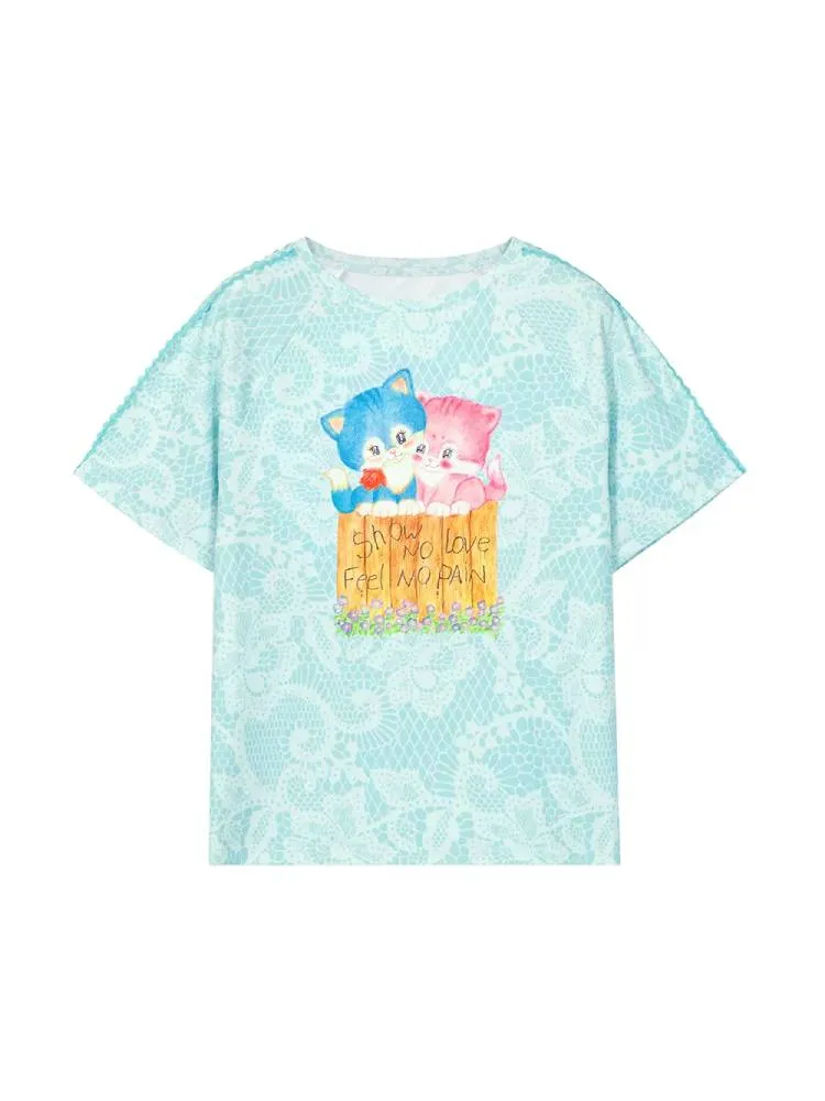 blue kitten off-shoulder lace top