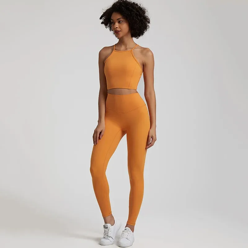 Buttery Soft Gym Set for Women - 2 Piece Crisscross Crop Top and High Waist Leggings