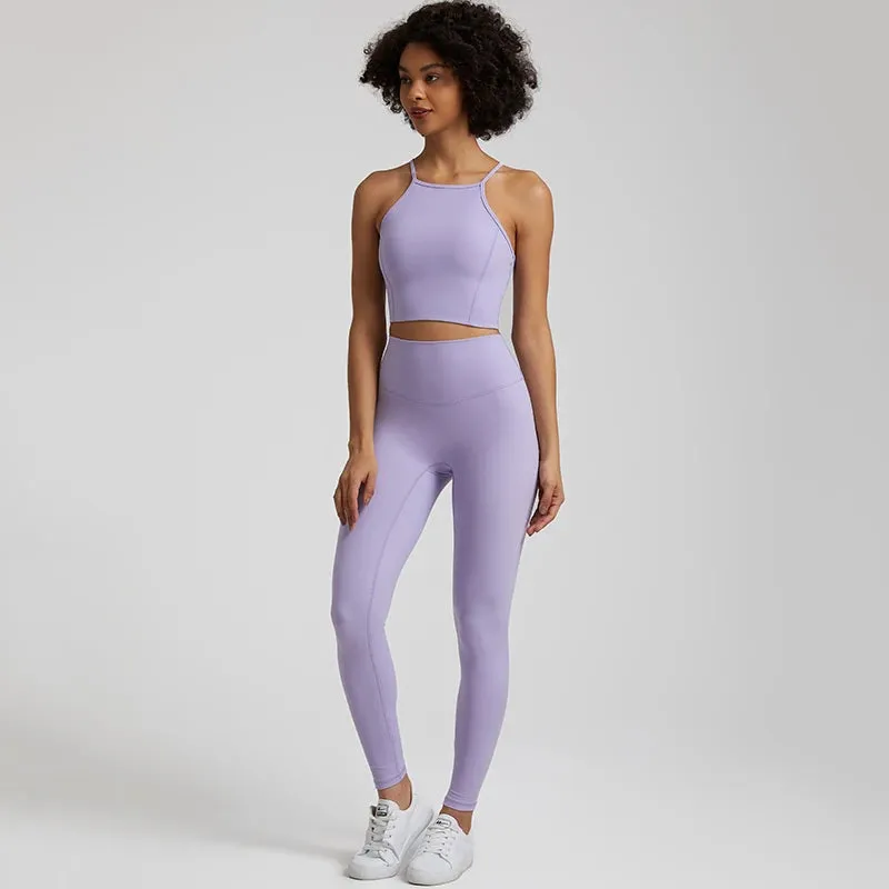 Buttery Soft Gym Set for Women - 2 Piece Crisscross Crop Top and High Waist Leggings