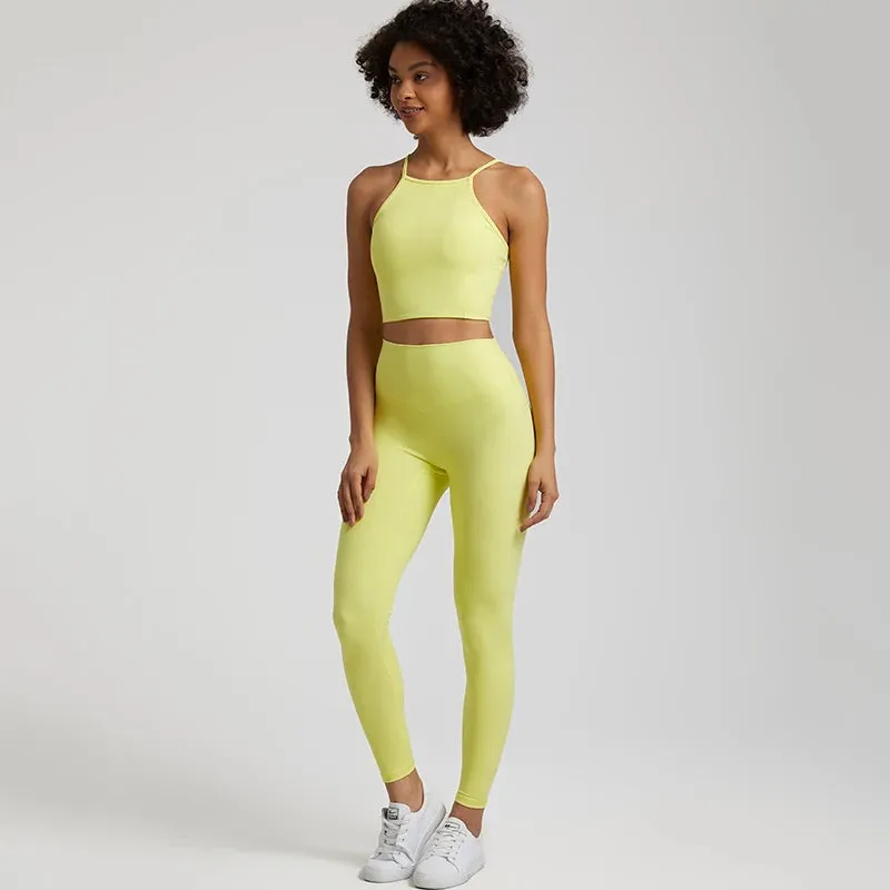 Buttery Soft Gym Set for Women - 2 Piece Crisscross Crop Top and High Waist Leggings