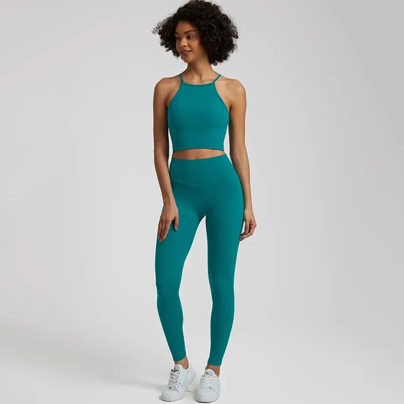 Buttery Soft Gym Set for Women - 2 Piece Crisscross Crop Top and High Waist Leggings