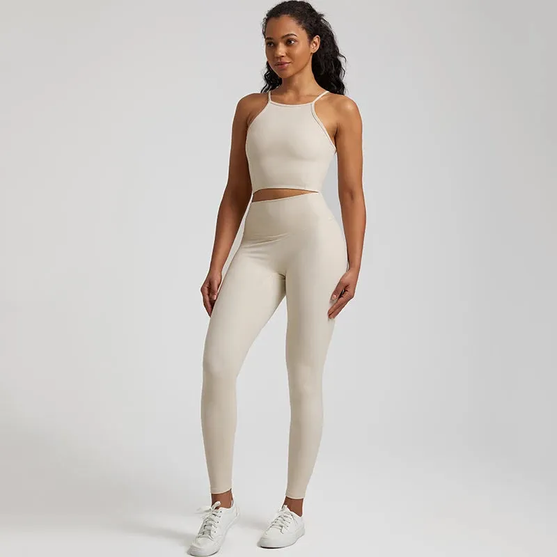 Buttery Soft Gym Set for Women - 2 Piece Crisscross Crop Top and High Waist Leggings