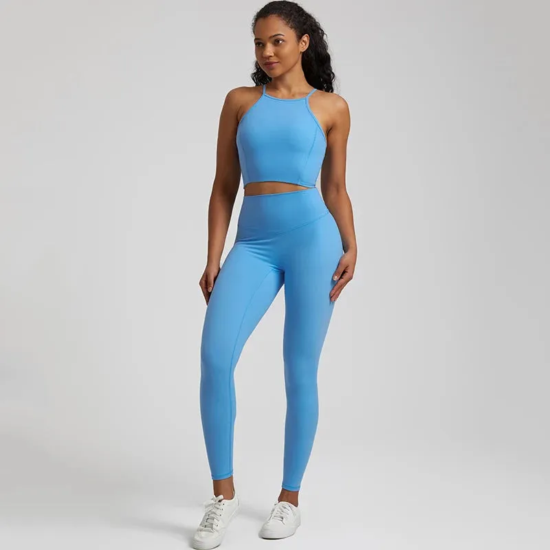 Buttery Soft Gym Set for Women - 2 Piece Crisscross Crop Top and High Waist Leggings