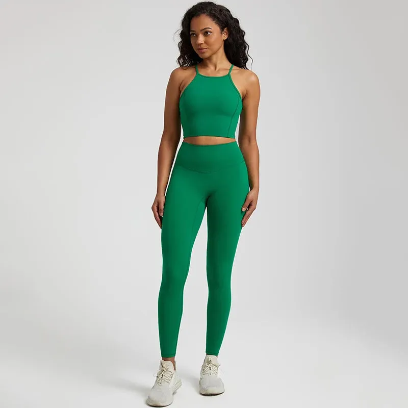 Buttery Soft Gym Set for Women - 2 Piece Crisscross Crop Top and High Waist Leggings