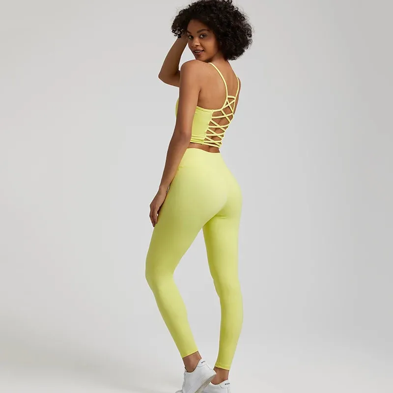 Buttery Soft Gym Set for Women - 2 Piece Crisscross Crop Top and High Waist Leggings