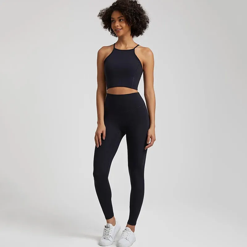 Buttery Soft Gym Set for Women - 2 Piece Crisscross Crop Top and High Waist Leggings