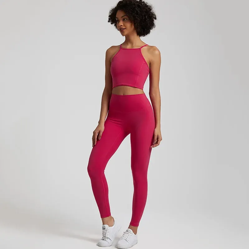 Buttery Soft Gym Set for Women - 2 Piece Crisscross Crop Top and High Waist Leggings