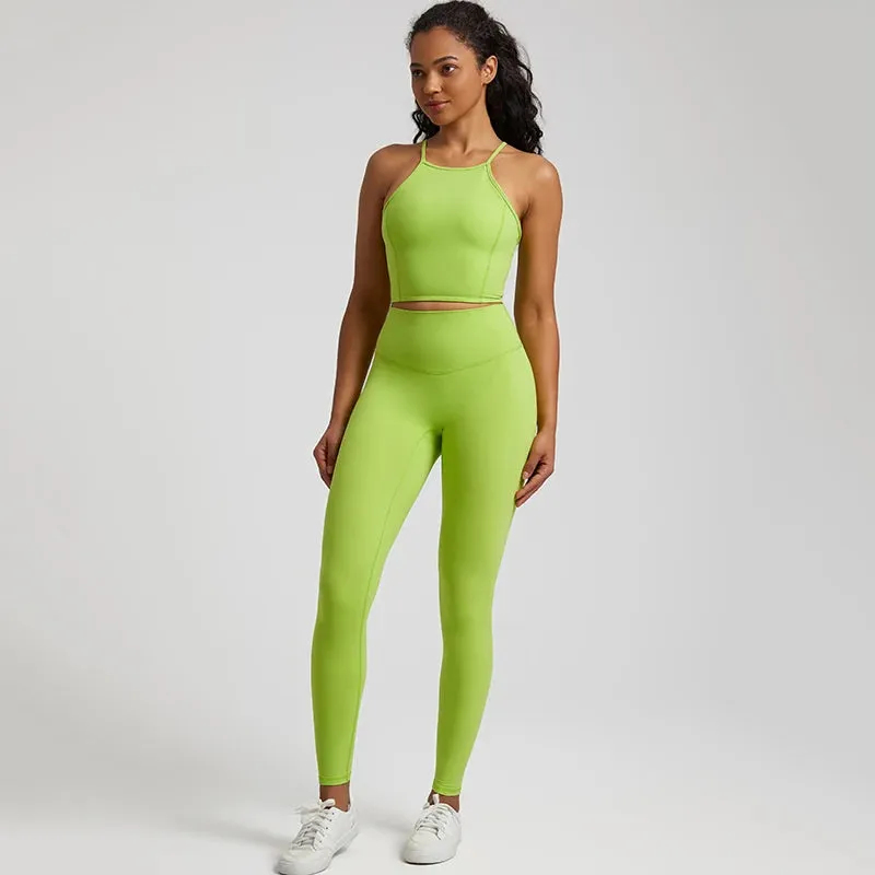 Buttery Soft Gym Set for Women - 2 Piece Crisscross Crop Top and High Waist Leggings