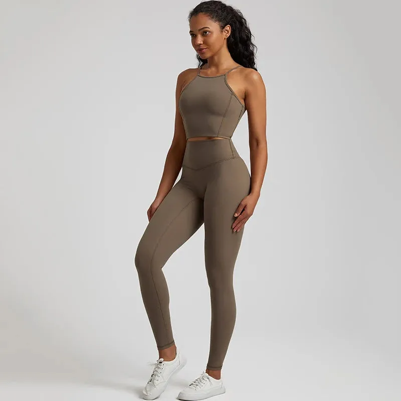 Buttery Soft Gym Set for Women - 2 Piece Crisscross Crop Top and High Waist Leggings