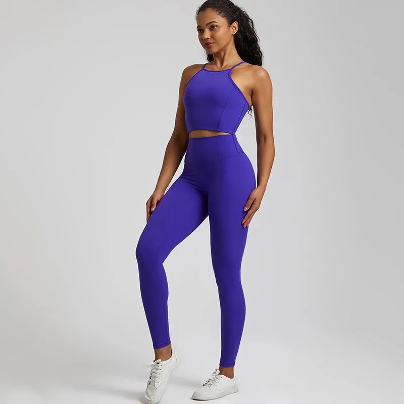 Buttery Soft Gym Set for Women - 2 Piece Crisscross Crop Top and High Waist Leggings