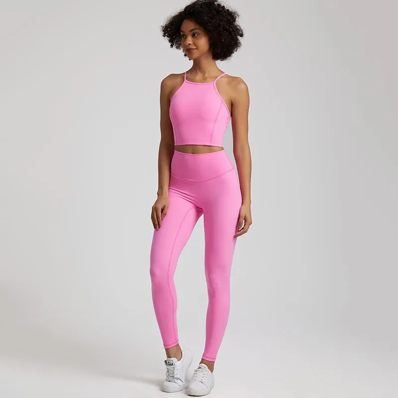 Buttery Soft Gym Set for Women - 2 Piece Crisscross Crop Top and High Waist Leggings