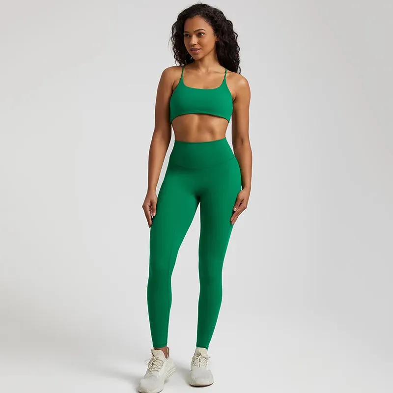 Buttery Soft Two Piece Gym Set for Women - Backless Sports Bra and Gym Leggings