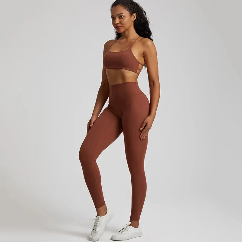 Buttery Soft Two Piece Gym Set for Women - Backless Sports Bra and Gym Leggings