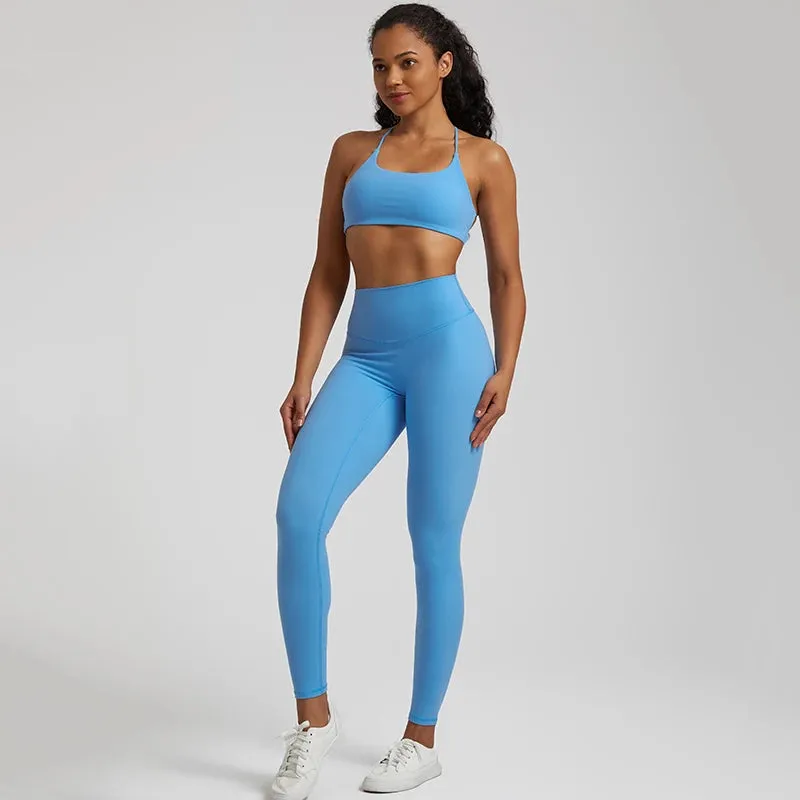 Buttery Soft Two Piece Gym Set for Women - Backless Sports Bra and Gym Leggings