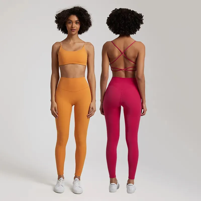Buttery Soft Two Piece Gym Set for Women - Backless Sports Bra and Gym Leggings