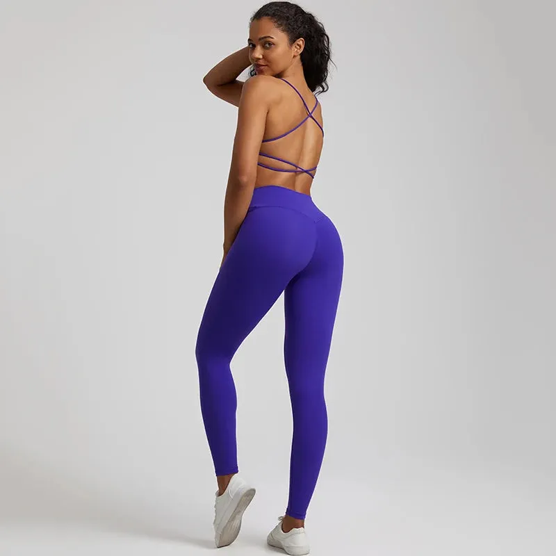 Buttery Soft Two Piece Gym Set for Women - Backless Sports Bra and Gym Leggings