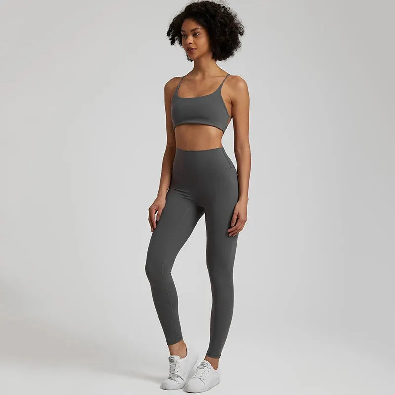 Buttery Soft Two Piece Gym Set for Women - Backless Sports Bra and Gym Leggings