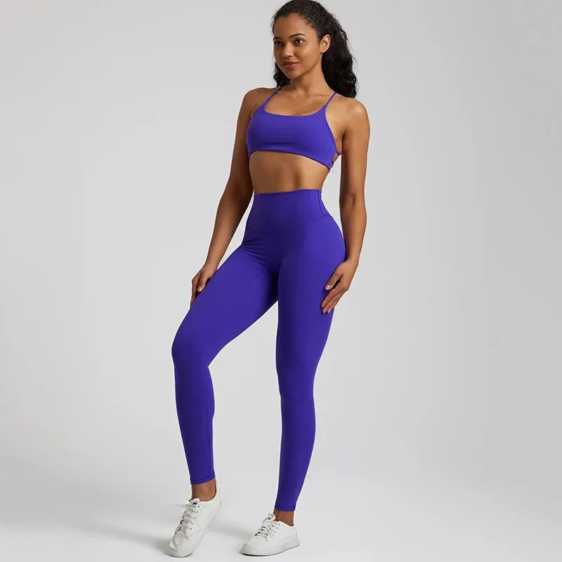 Buttery Soft Two Piece Gym Set for Women - Backless Sports Bra and Gym Leggings