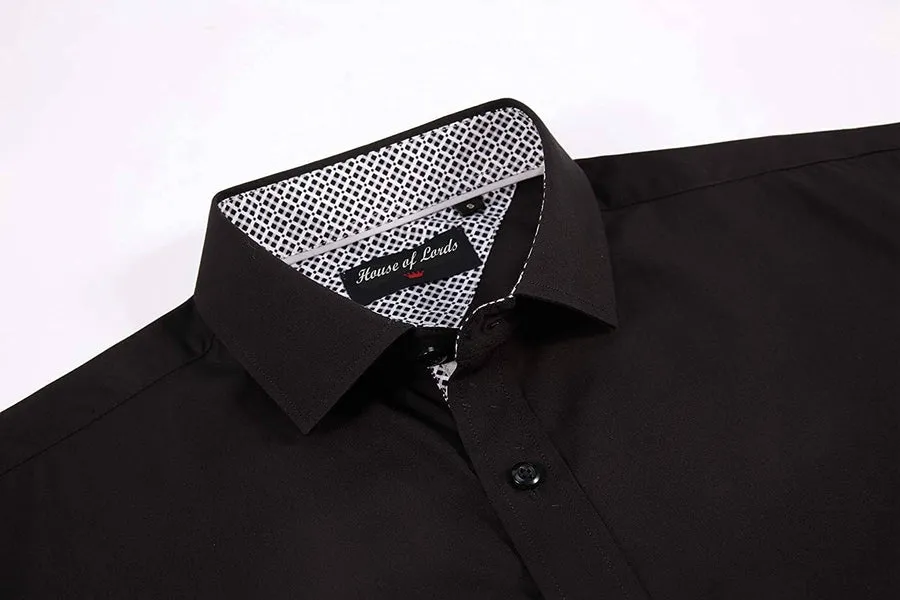 Calvetti Mens Dress Shirts Wrinkle Free Regular Long Sleeve Shirts - BLACK