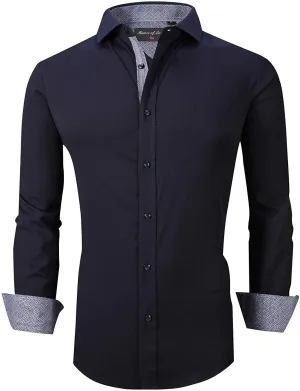 Calvetti Mens Dress Shirts Wrinkle Free Regular Long Sleeve Shirts-NAVY