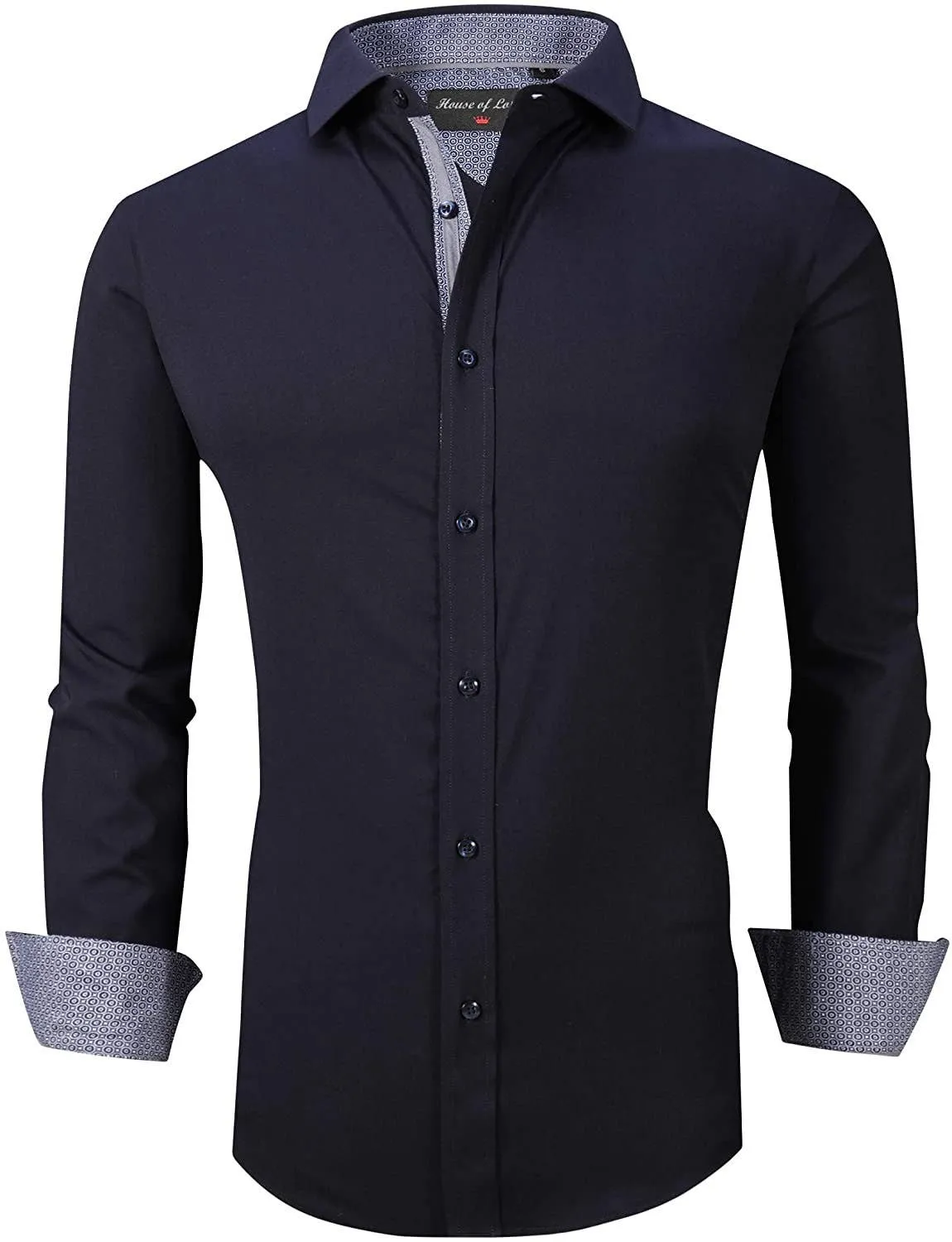Calvetti Mens Dress Shirts Wrinkle Free Regular Long Sleeve Shirts-NAVY