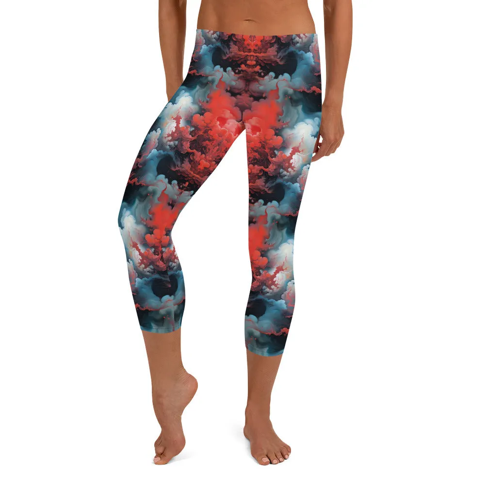 Capri Leggings - Ethereal Crimson Flow - Light