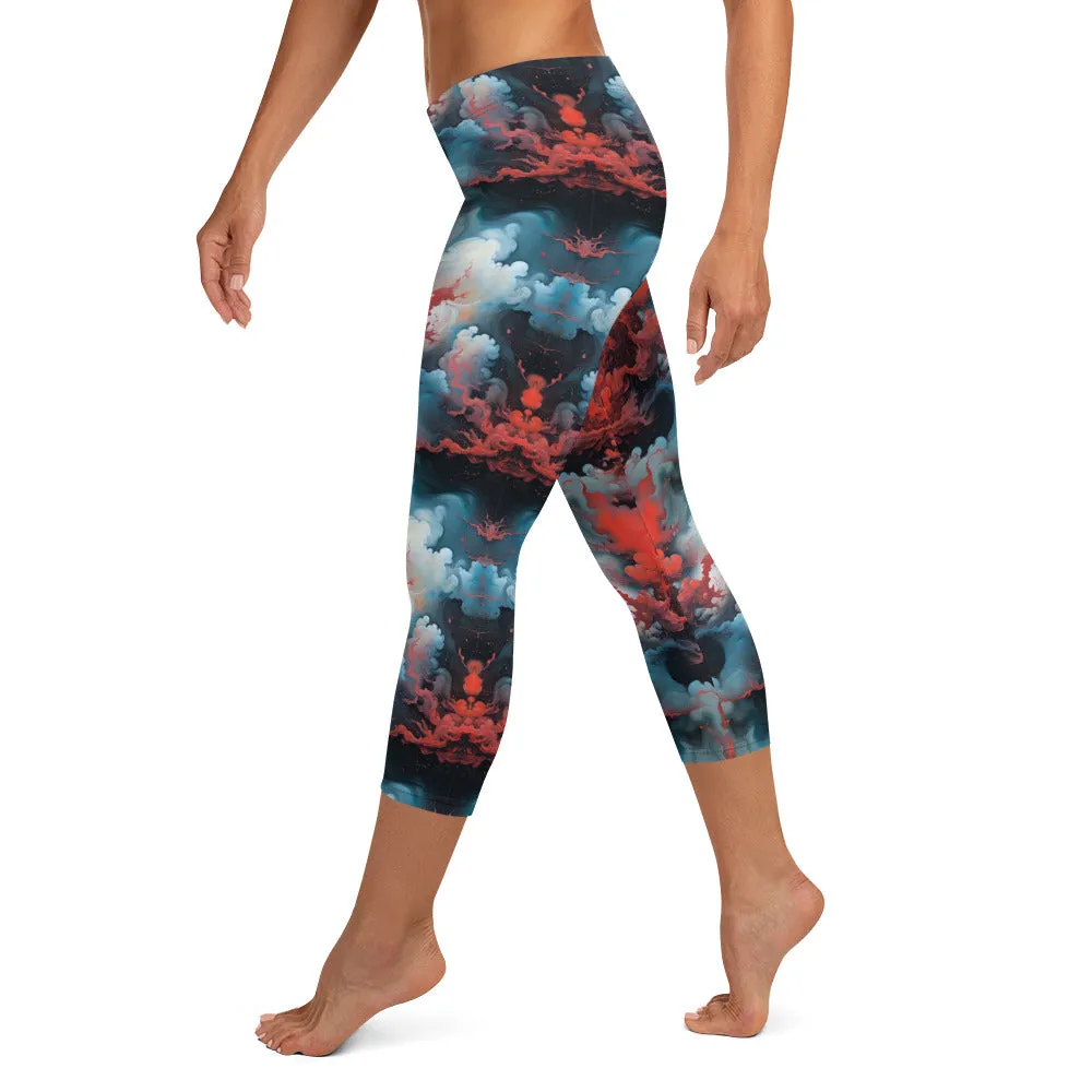 Capri Leggings - Ethereal Crimson Flow - Light