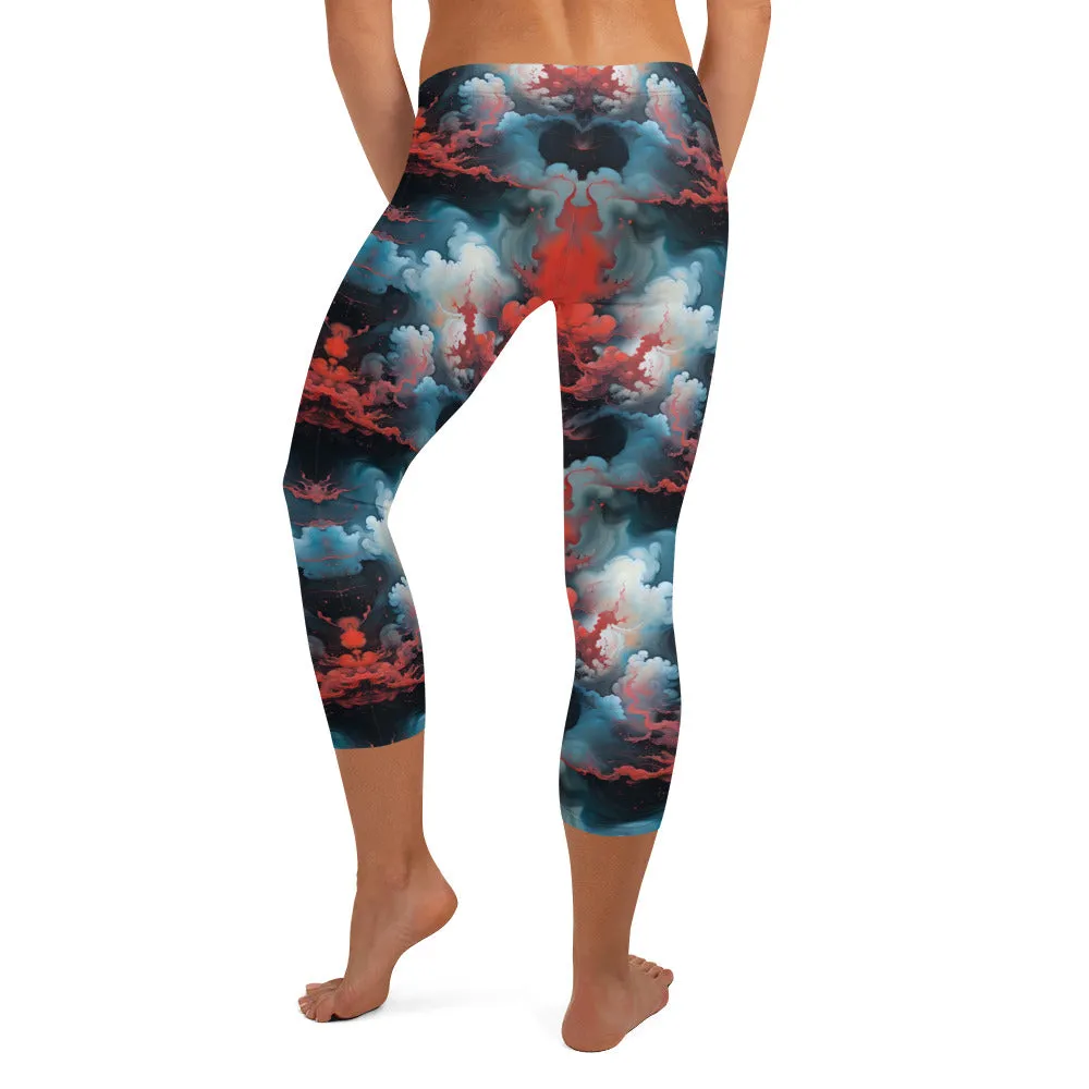 Capri Leggings - Ethereal Crimson Flow - Light