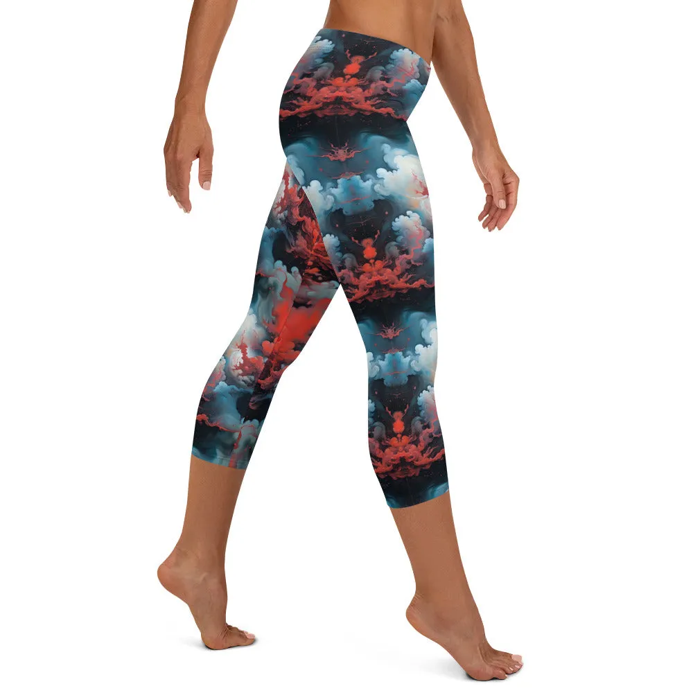 Capri Leggings - Ethereal Crimson Flow - Light