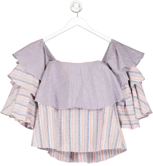 Caroline Constas Blue Off The Shoulder Tiered Ruffle Top UK S