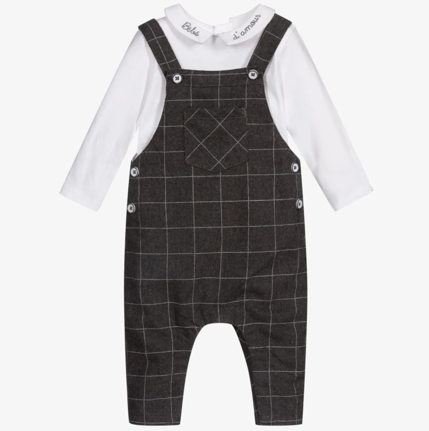 Carrement Beau - Check Overalls & Longsleeve Top - Off White / Grey