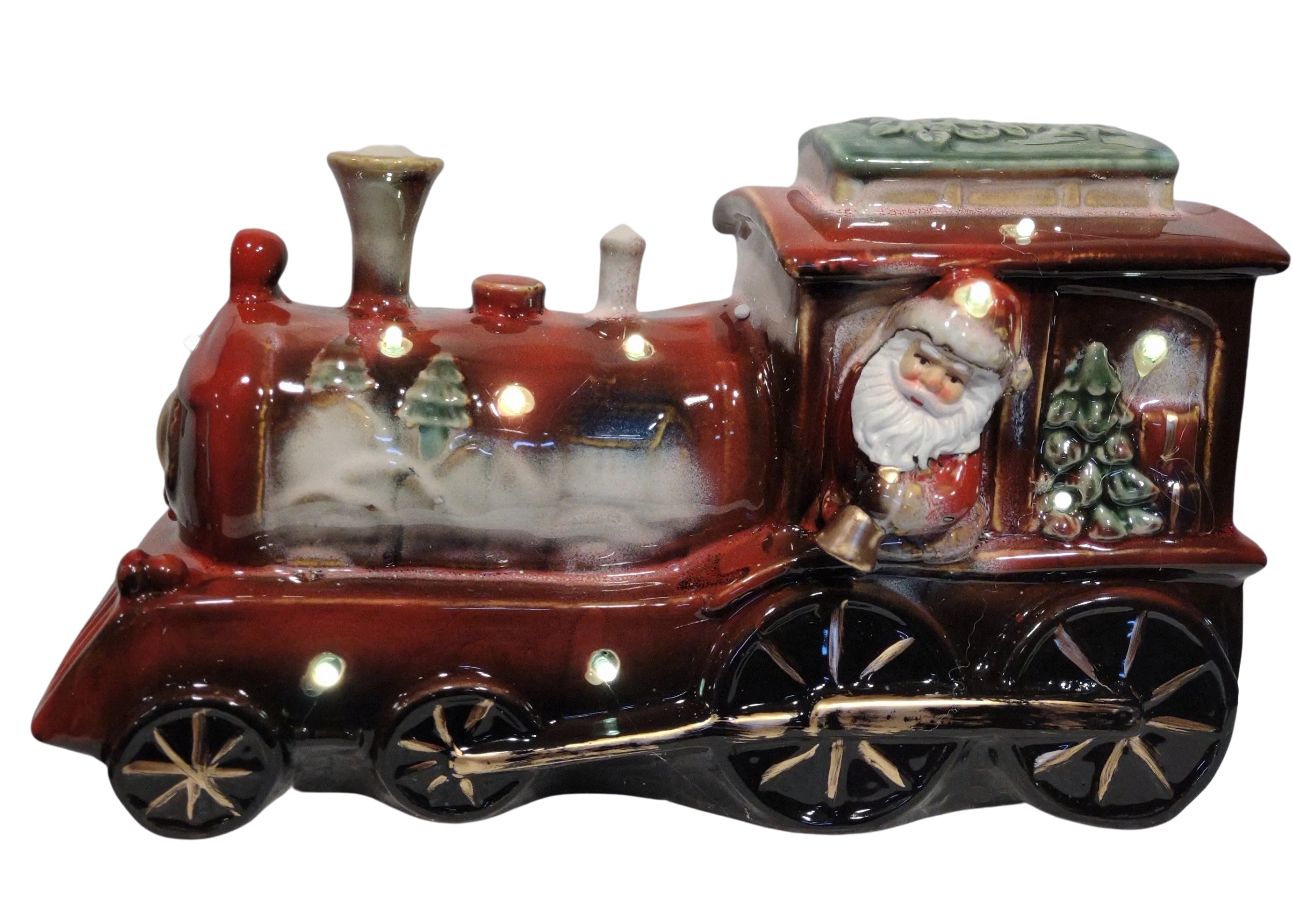 Ceramic Train with Santa  Lights Up 6"x10.5"