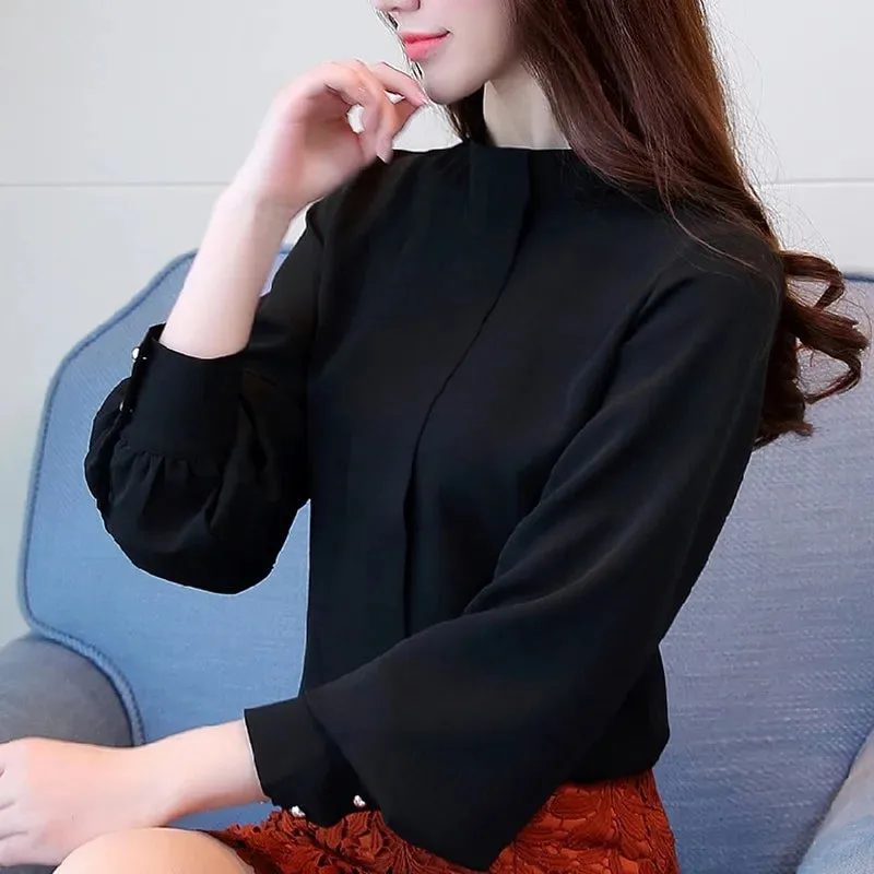 Chiffon Women's Long-sleeve Blouse Office Attire