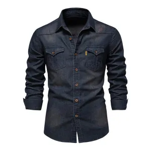 Classic Slim Fit Denim Top with Button Closure for Men