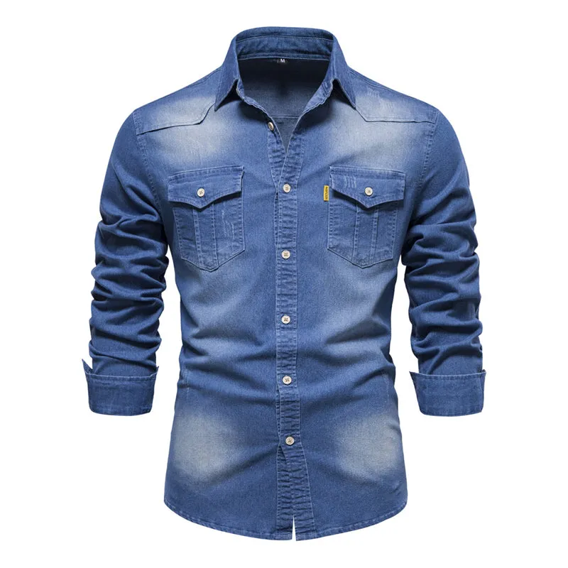 Classic Slim Fit Denim Top with Button Closure for Men
