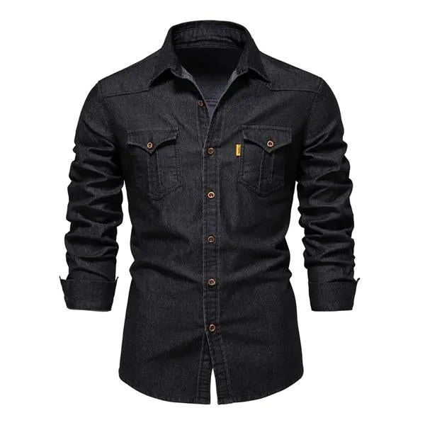 Classic Slim Fit Denim Top with Button Closure for Men