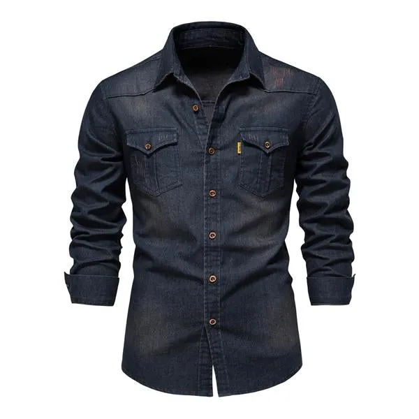 Classic Slim Fit Denim Top with Button Closure for Men