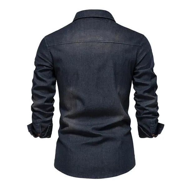 Classic Slim Fit Denim Top with Button Closure for Men