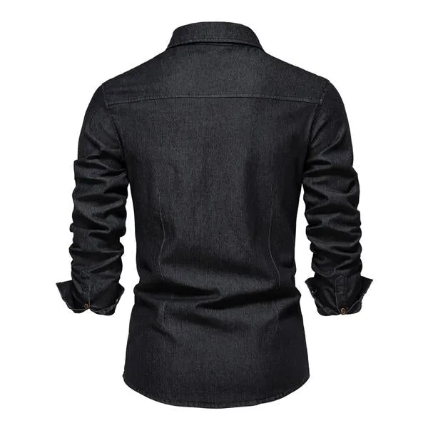 Classic Slim Fit Denim Top with Button Closure for Men