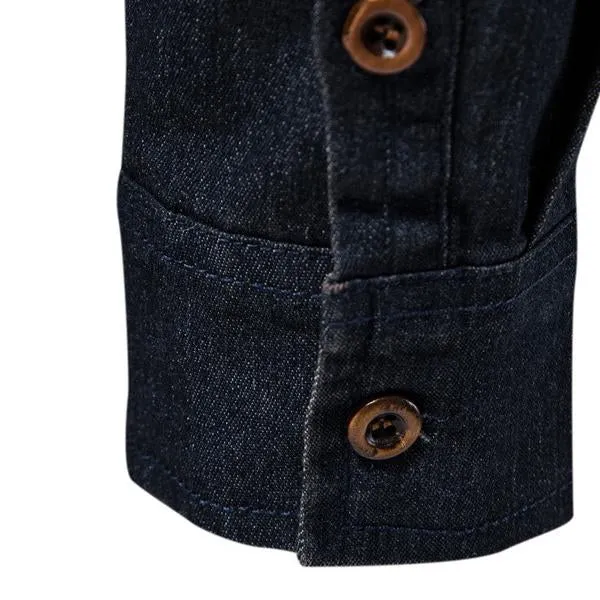 Classic Slim Fit Denim Top with Button Closure for Men