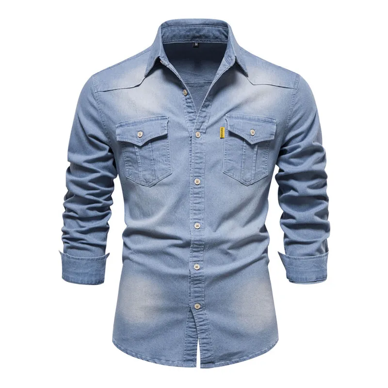 Classic Slim Fit Denim Top with Button Closure for Men