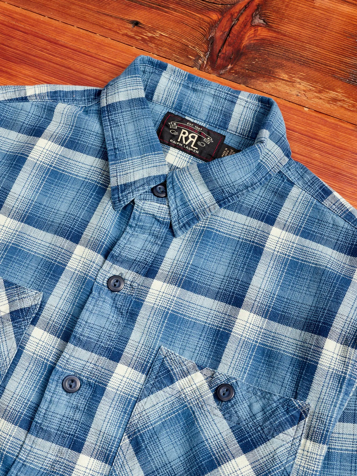 Clint Shadow Plaid Work Shirt in Indigo