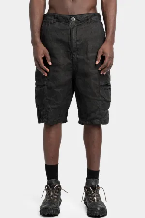 Coated crinkled linen shorts, Black