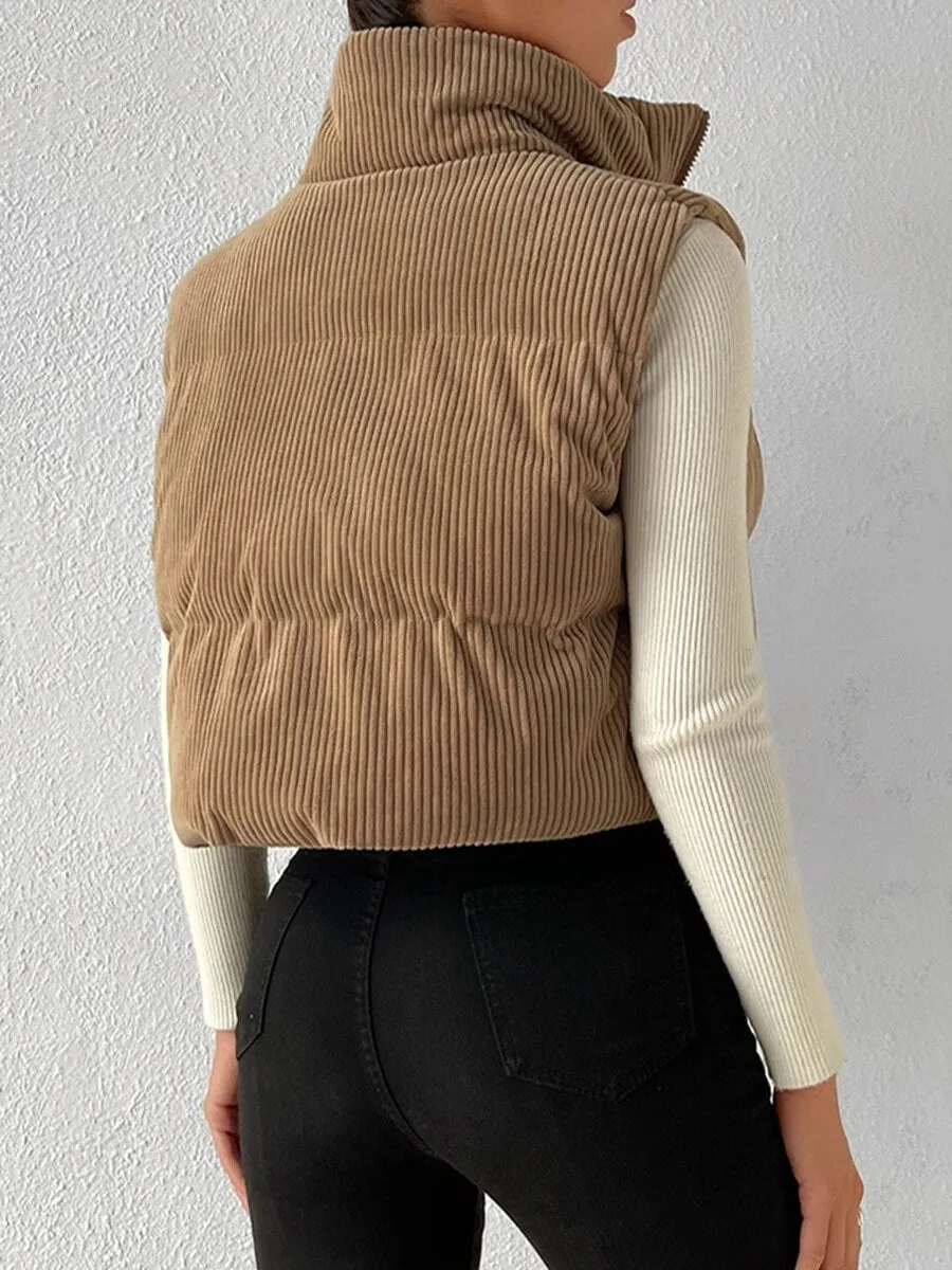 Corduroy Puffer Vest: Stylish Sleeveless Jacket for Fall/Winter