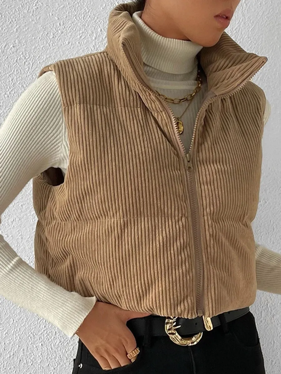 Corduroy Puffer Vest: Stylish Sleeveless Jacket for Fall/Winter