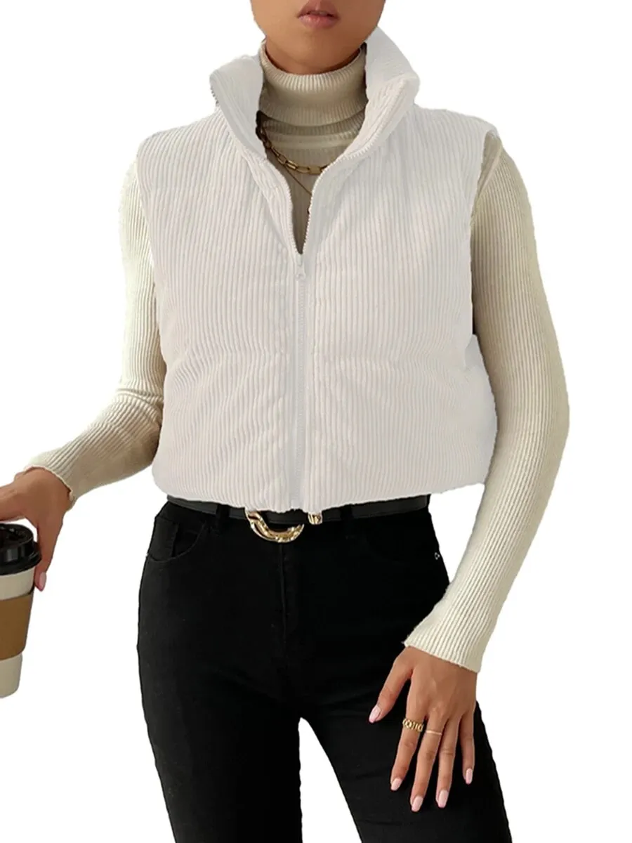 Corduroy Puffer Vest: Stylish Sleeveless Jacket for Fall/Winter