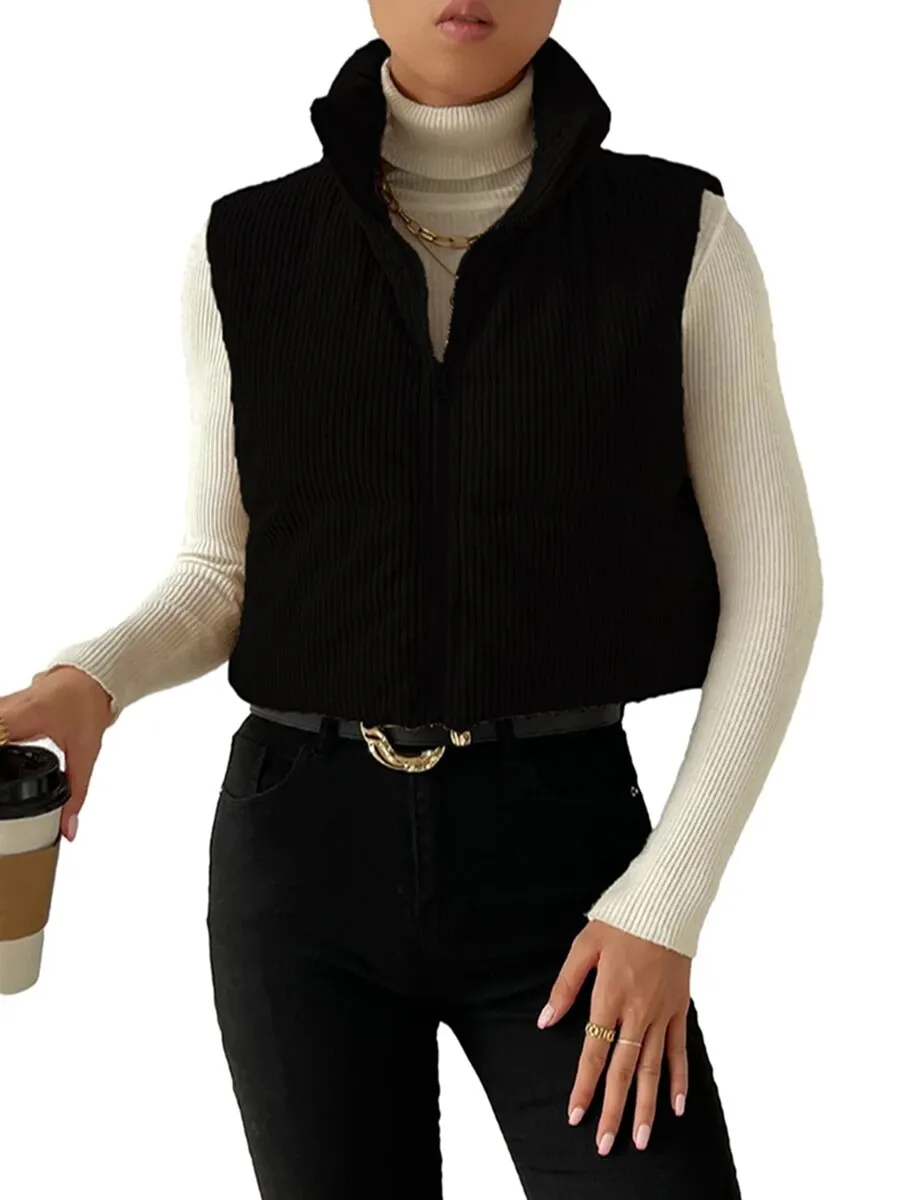 Corduroy Puffer Vest: Stylish Sleeveless Jacket for Fall/Winter