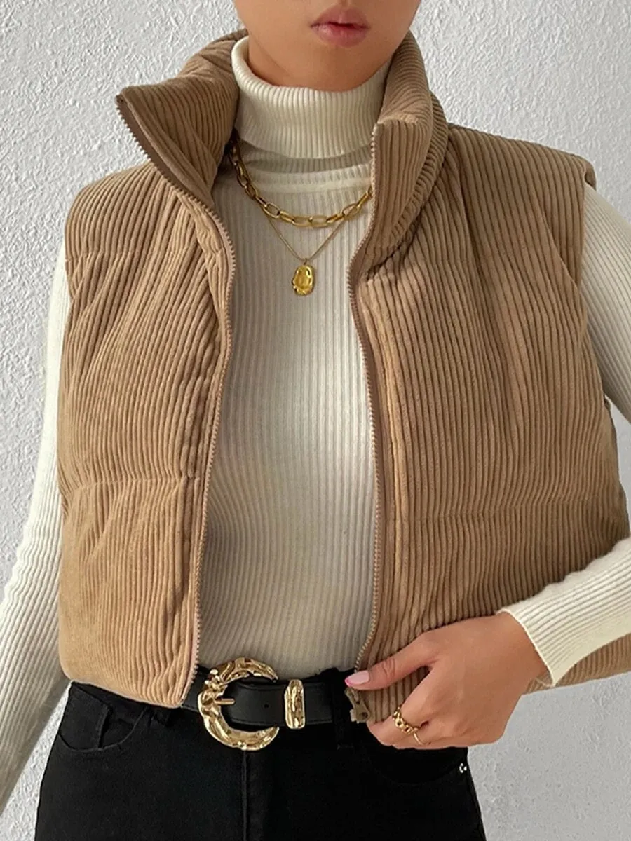Corduroy Puffer Vest: Stylish Sleeveless Jacket for Fall/Winter