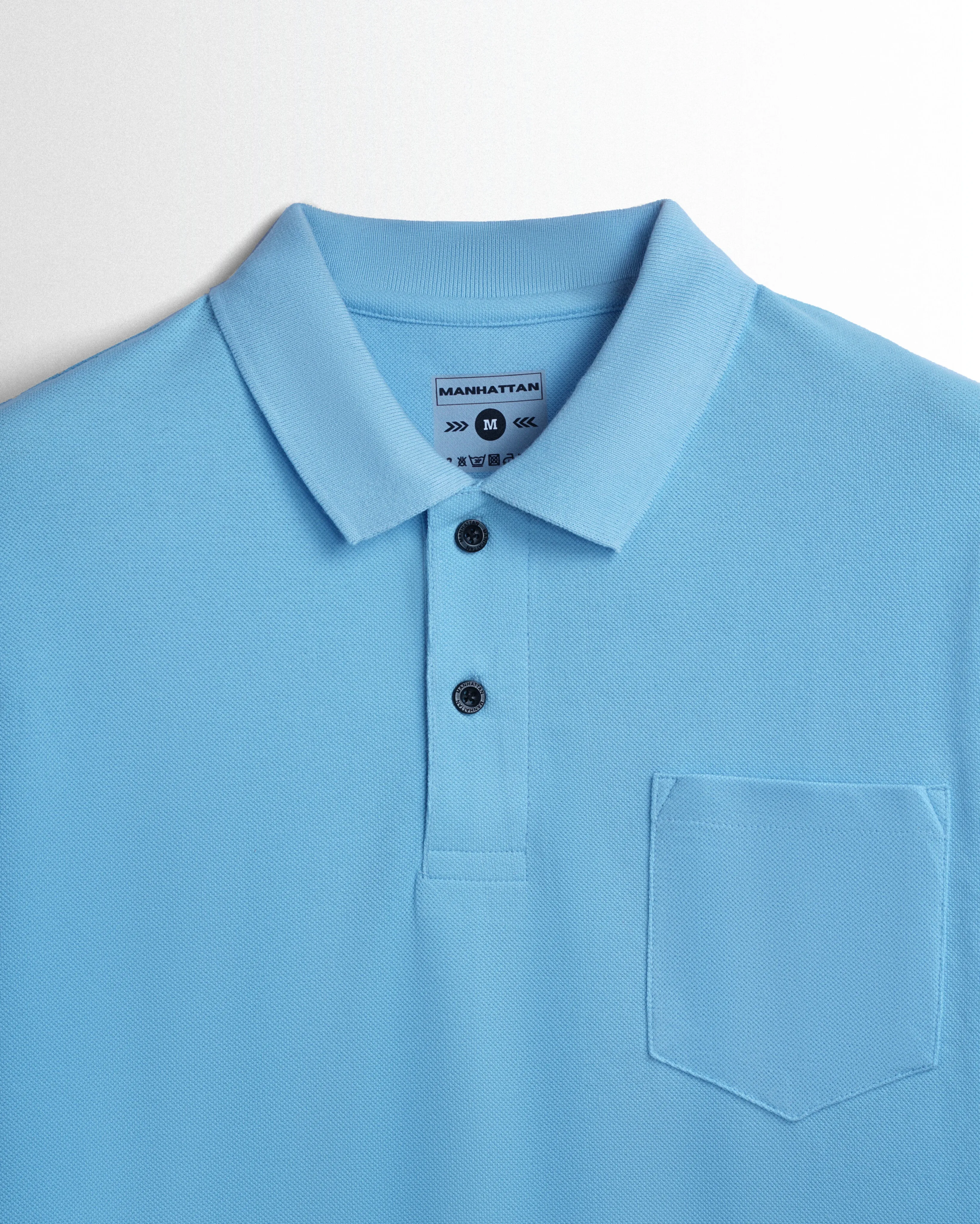 Cotton Polo Full Sleeve Pocket Unisex Sky Blue